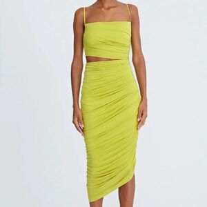 HALSTON Elegant Lime Green Ruched Dress